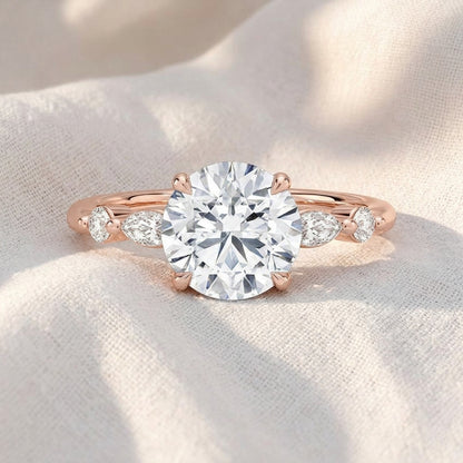 Round Cut Lab Grown Diamond Marquise & Round Side Stone Engagement Ring