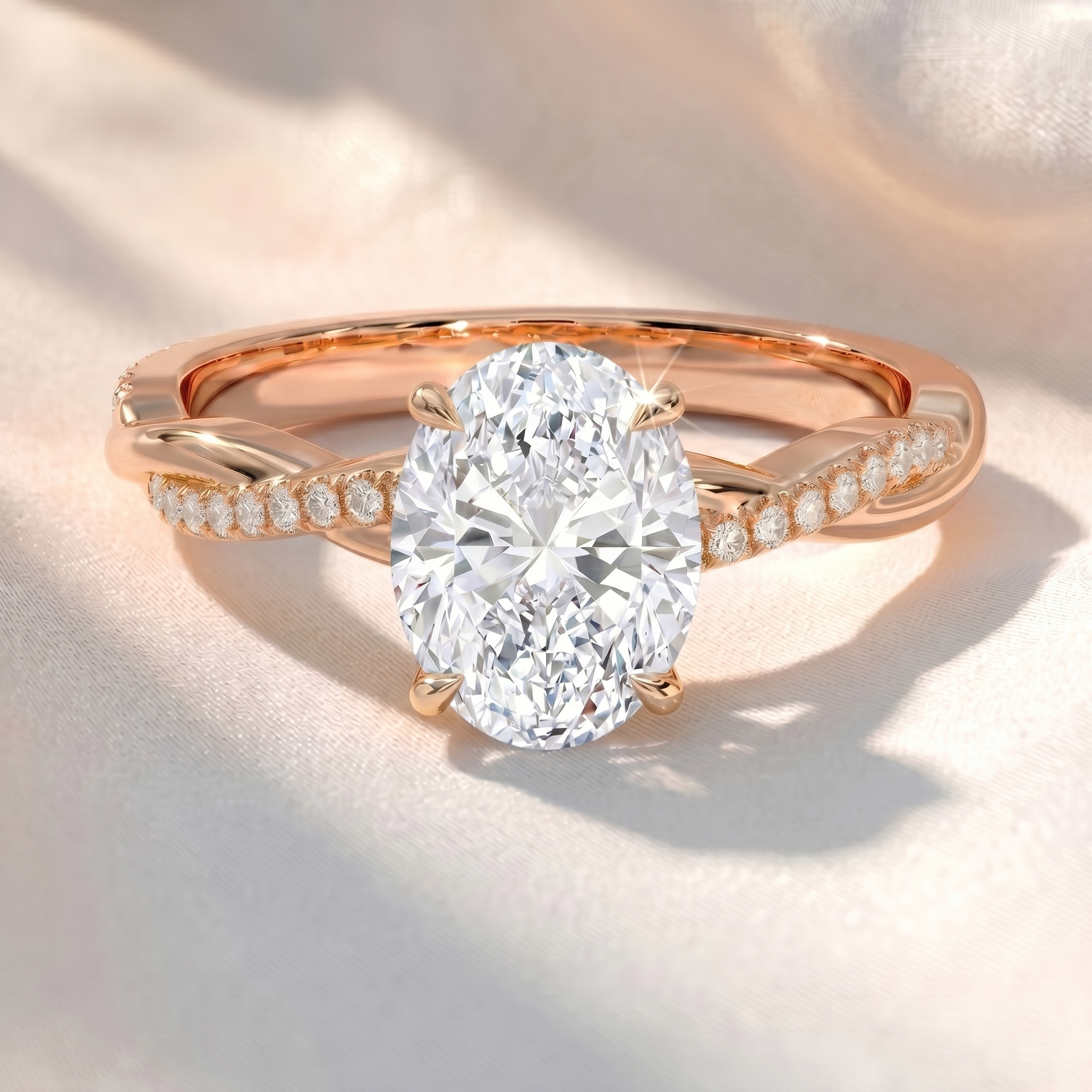 Oval Lab Grown Diamond Twisted Pavé Engagement Ring