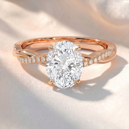 Oval Lab Grown Diamond Twisted Pavé Engagement Ring