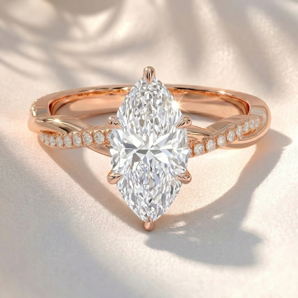 Marquise Lab Grown Diamond Twisted Pavé Engagement Ring