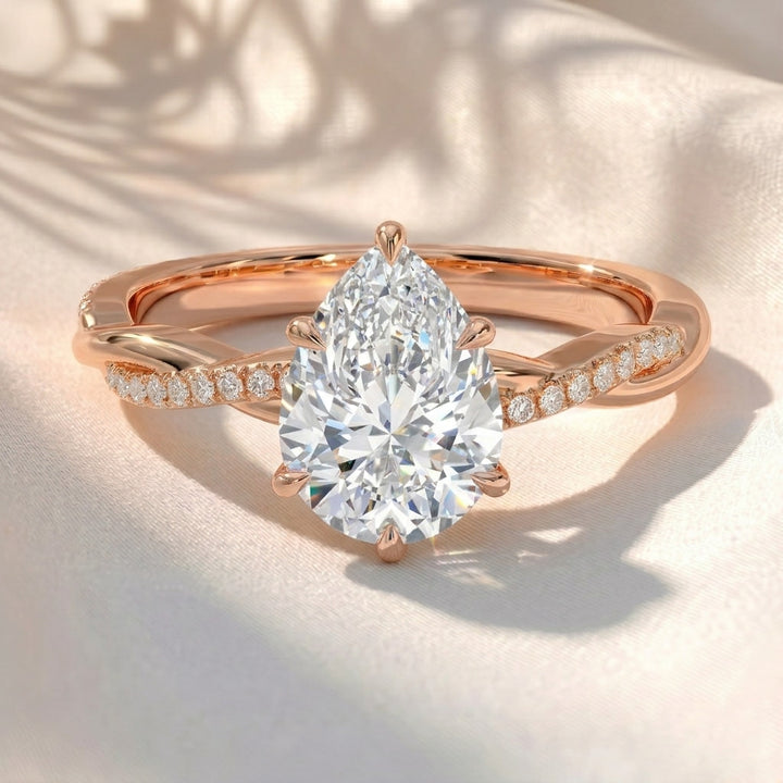 Pear Lab Grown Diamond Twisted Pavé Engagement Ring