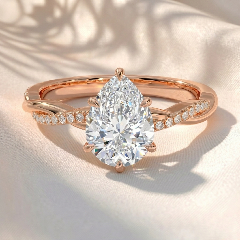 Pear Lab Grown Diamond Twisted Pavé Engagement Ring