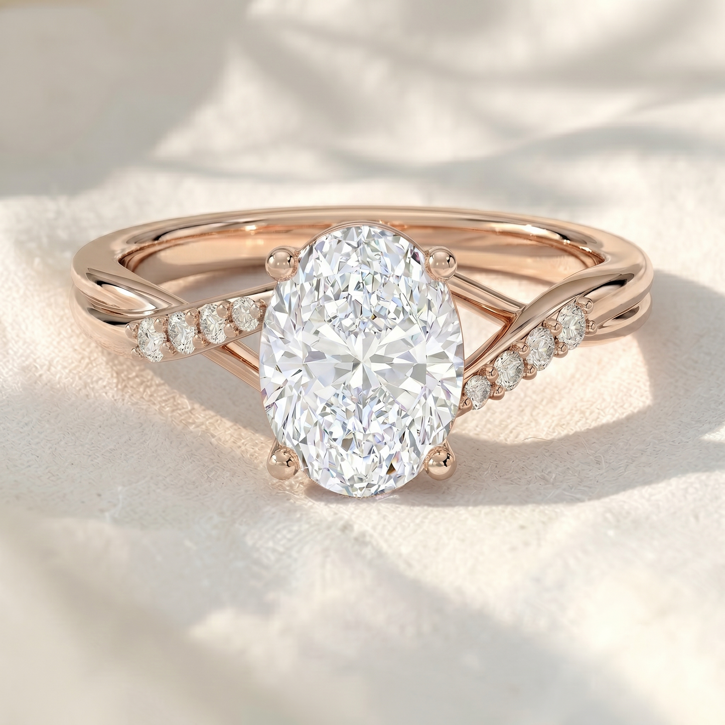 oval lab grown diamond twisted pavé engagement ring
