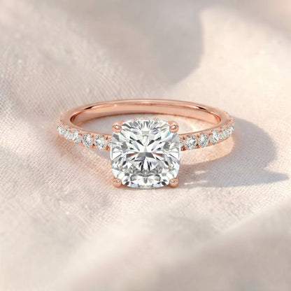 Cushion Cut Hidden Halo Pavé Lab Diamond Engagement Ring