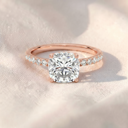 Cushion Cut Hidden Halo Pavé Lab Diamond Engagement Ring