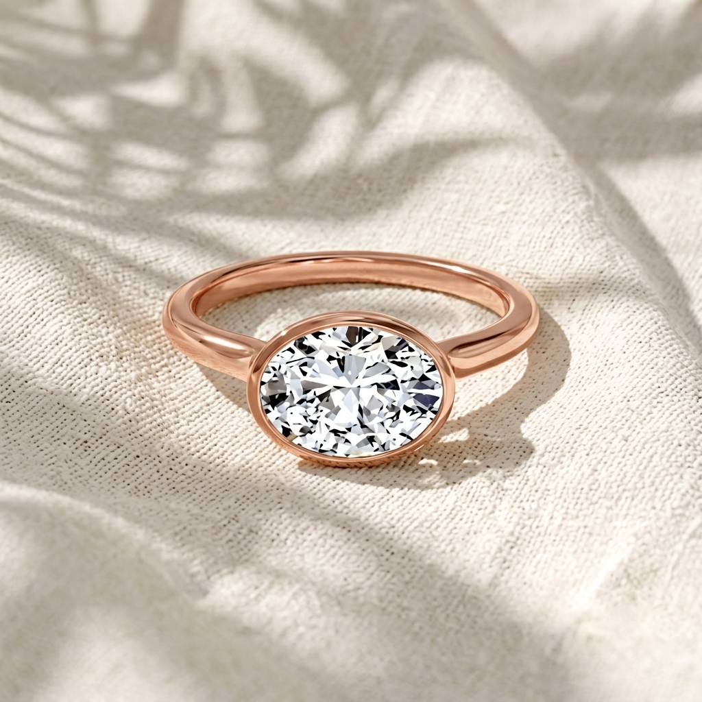 oval cut east-west bezel set lab grown diamond solitaire engagement ring