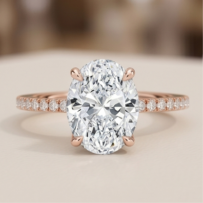 Oval Lab Grown Diamond Pavé Engagement Ring in Gold – Four Prong Solitaire with Hidden Halo (Copy)