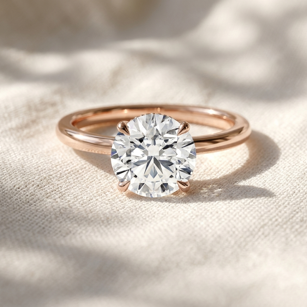 round cut lab grown diamond twisted hidden halo engagement ring