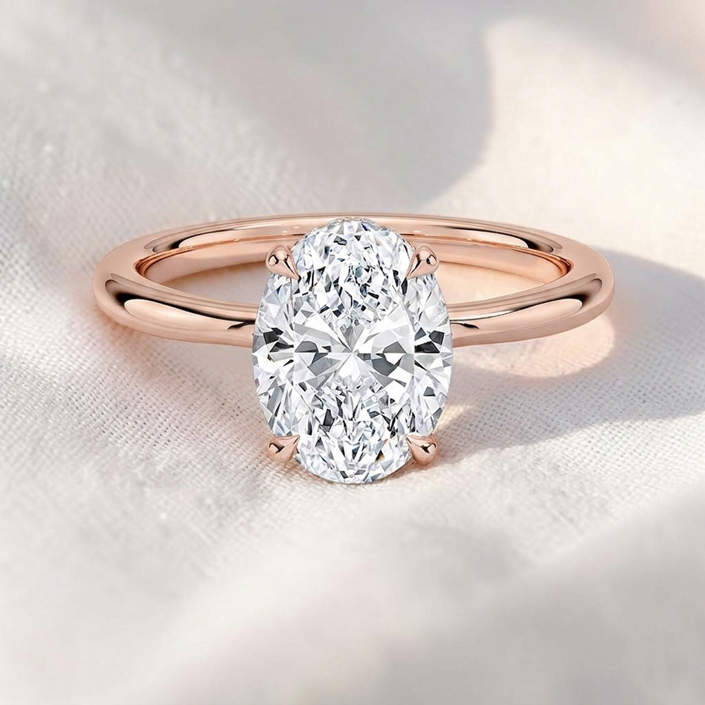 Oval Cut Lab Grown Diamond Twisted Hidden Halo Engagement Ring