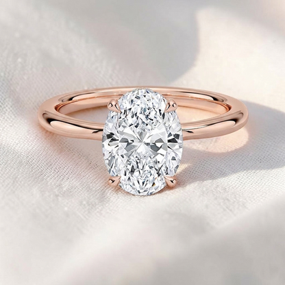 Oval Cut Lab Grown Diamond Twisted Hidden Halo Engagement Ring
