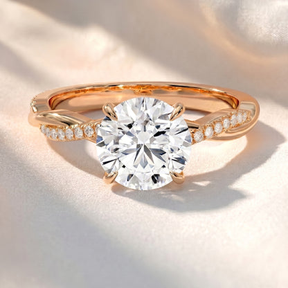 Round Lab Grown Diamond Twisted Pavé Engagement Ring