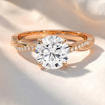 Round Lab Grown Diamond Twisted Pavé Engagement Ring