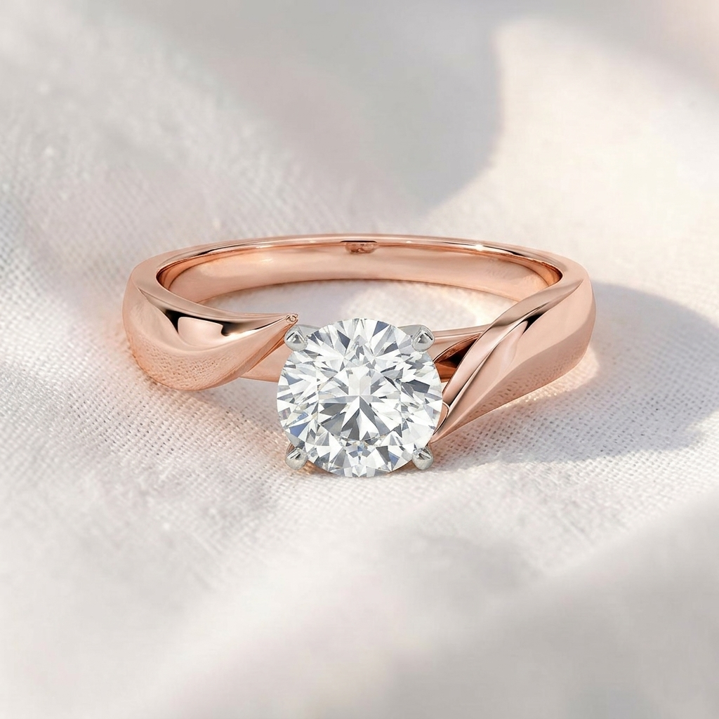 round cut lab grown diamond bypass solitaire engagement ring