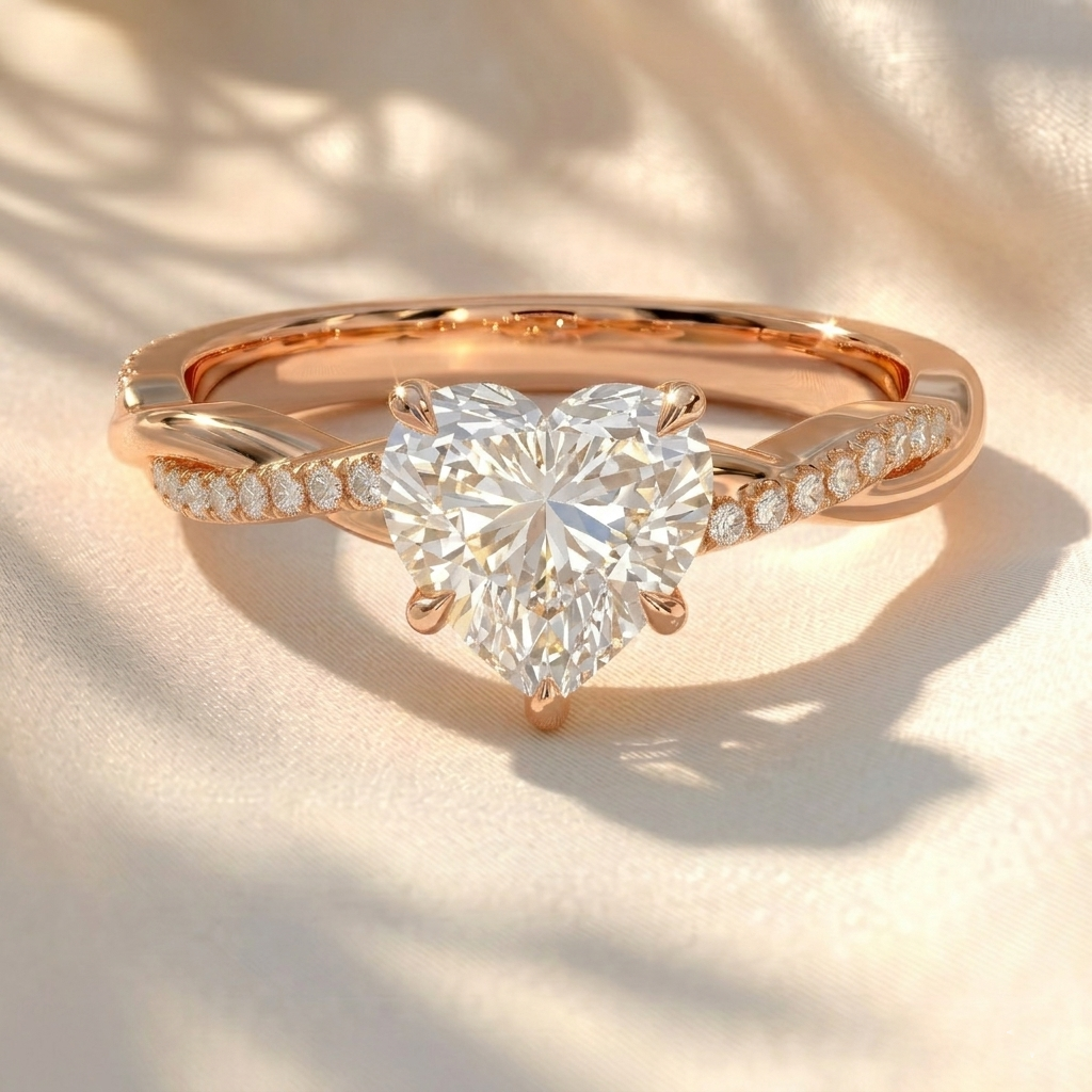 Heart Lab Grown Diamond Twisted Pavé Engagement Ring