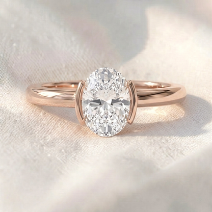Oval Lab Diamond Half Bezel Solitaire Engagement Ring