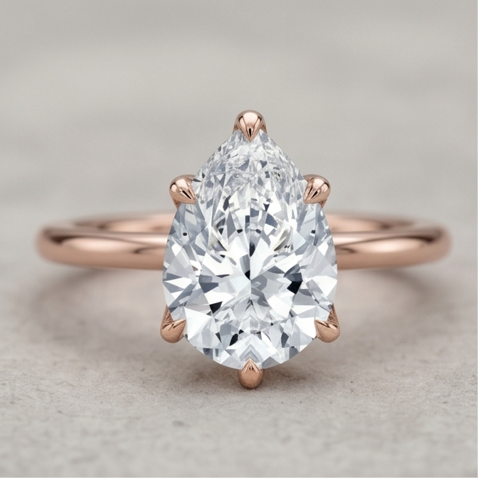 Pear Lab Grown Diamond Solitaire Ring – Six Prong Gold Engagement Ring