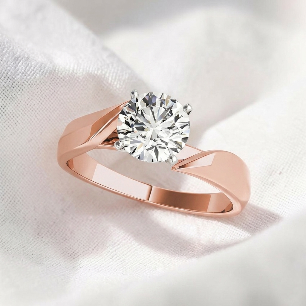 round cut lab grown diamond bypass solitaire engagement ring