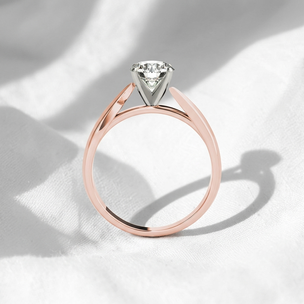 round cut lab grown diamond bypass solitaire engagement ring