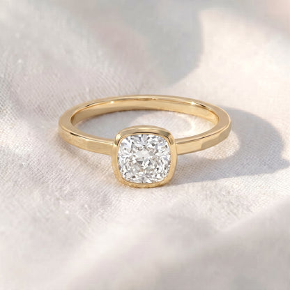 Cushion Cut Bezel Set Lab Diamond Engagement Ring