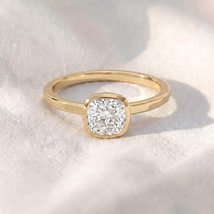 Cushion Cut Bezel Set Lab Diamond Engagement Ring