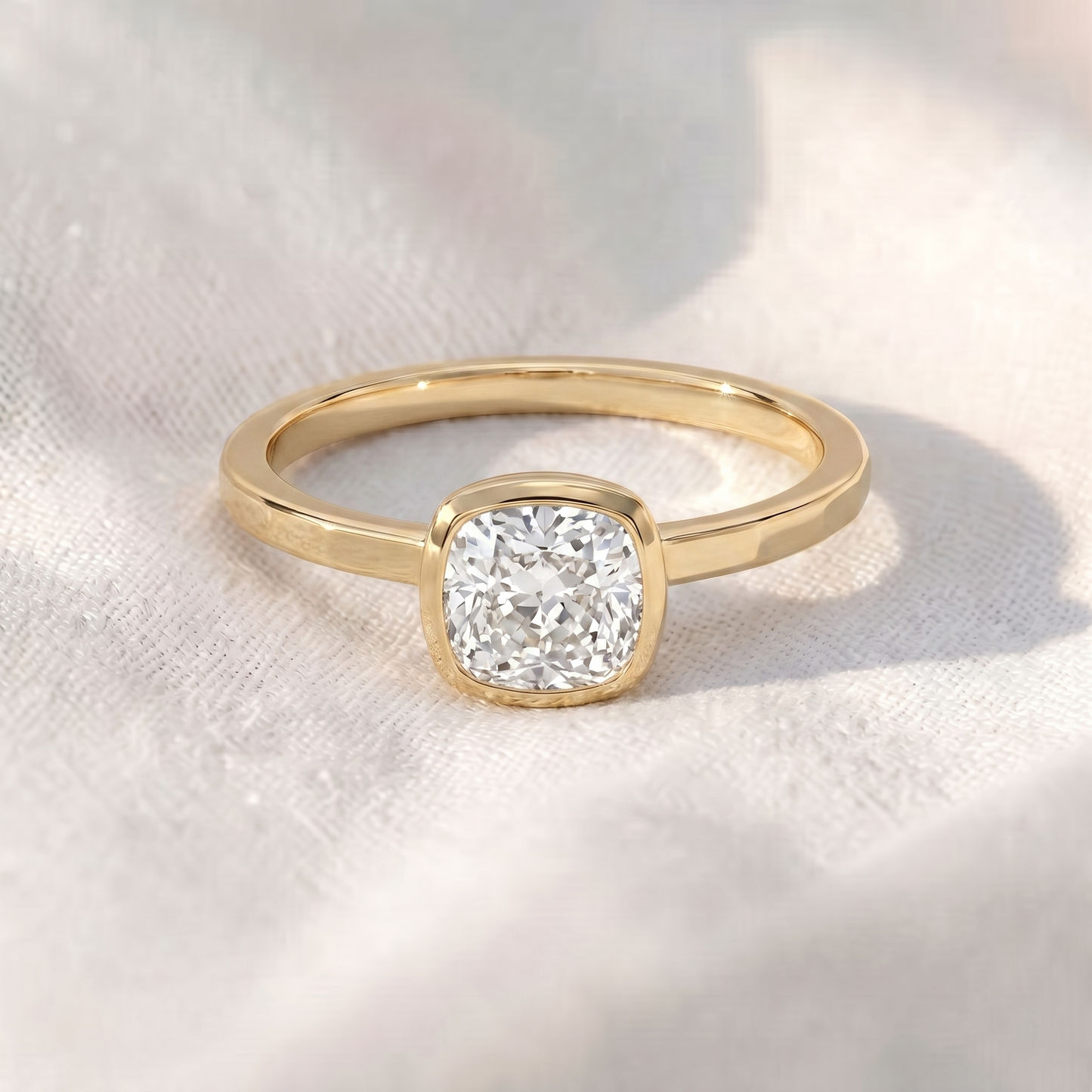 cushion cut bezel set lab diamond engagement ring