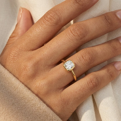 Cushion Cut Bezel Set Lab Diamond Engagement Ring