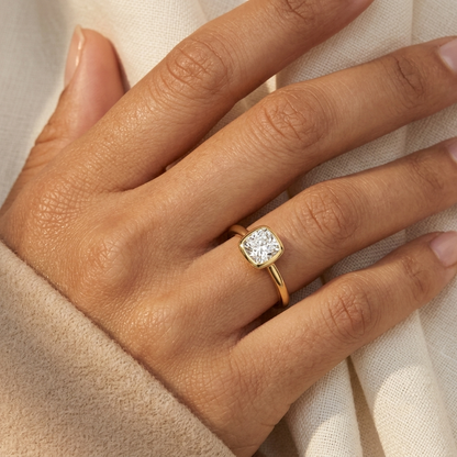 Cushion Cut Bezel Set Lab Diamond Engagement Ring