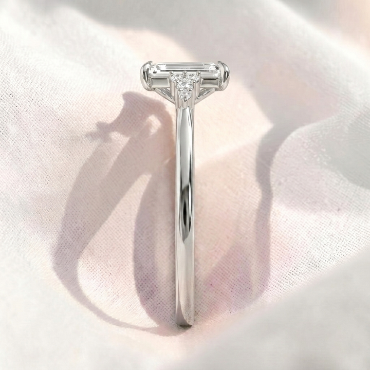 Cushion Cut Cluster Side Stone Lab Diamond Engagement Ring