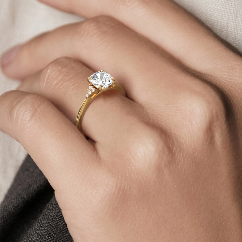 cushion cut cluster side stone lab diamond engagement ring