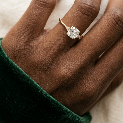 Cushion Cut Cluster Side Stone Lab Diamond Engagement Ring