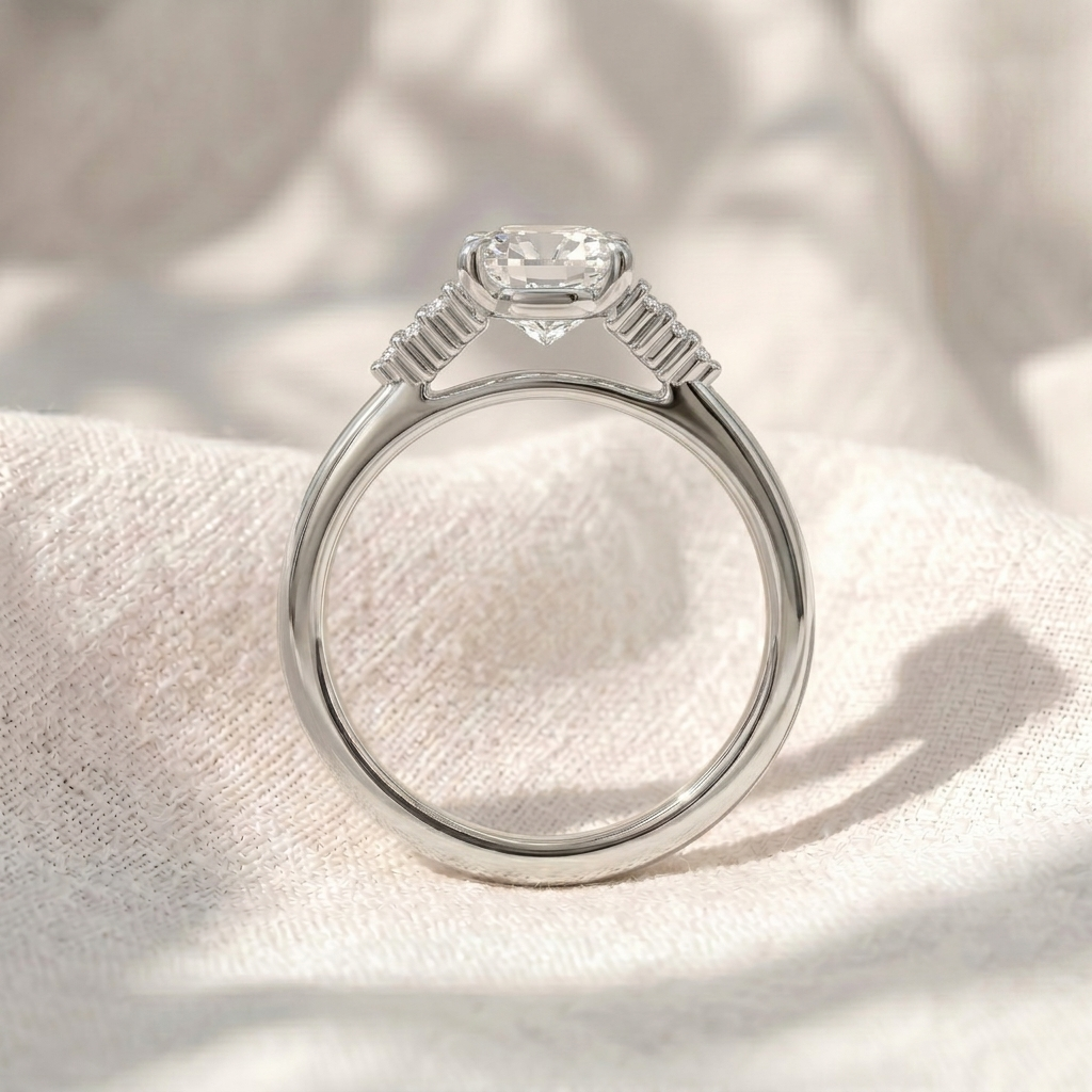 cushion cut cluster side stone lab diamond engagement ring