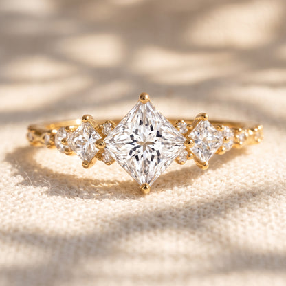 Princess Cut Lab Grown Diamond Multi Stone Engagement Ring