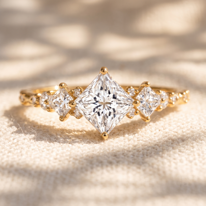 Princess Cut Lab Grown Diamond Multi Stone Engagement Ring