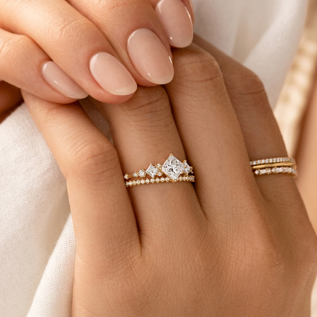 princess cut lab grown diamond multi stone engagement ring