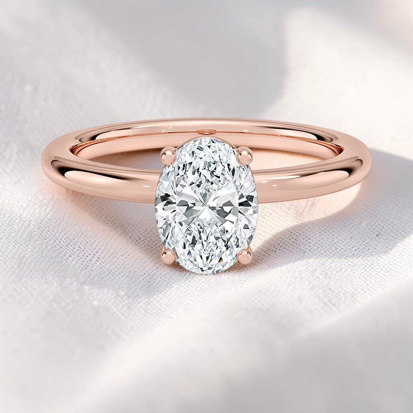 14K Gold 1 Carat Oval Cut Lab Grown Diamond Solitaire Engagement Ring