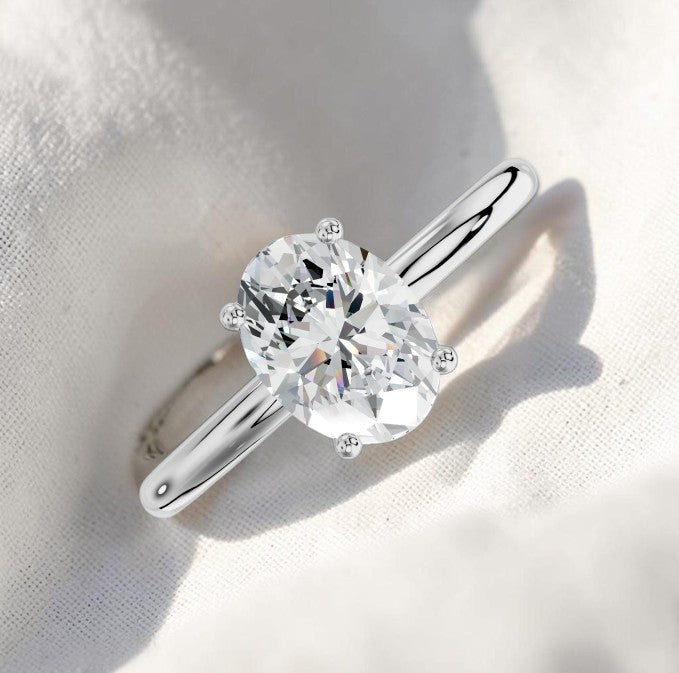 14K Gold 1 Carat Oval Cut Lab Grown Diamond Solitaire Engagement Ring
