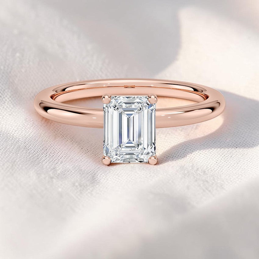 14K Gold 1 Carat Emerald Cut Lab Grown Diamond Solitaire Engagement Ring