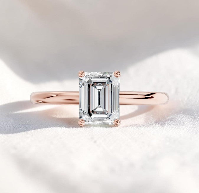 14K Gold 1 Carat Emerald Cut Lab Grown Diamond Solitaire Engagement Ring