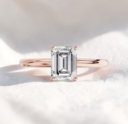 14K Gold 1 Carat Emerald Cut Lab Grown Diamond Solitaire Engagement Ring