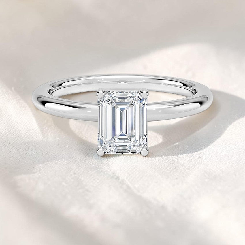 14K Gold 1 Carat Emerald Cut Lab Grown Diamond Solitaire Engagement Ring