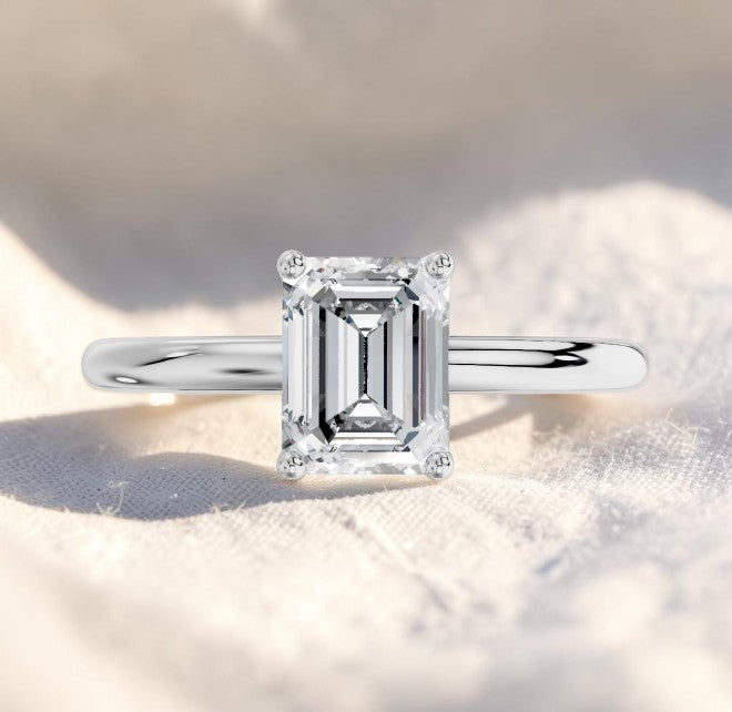 14K Gold 1 Carat Emerald Cut Lab Grown Diamond Solitaire Engagement Ring