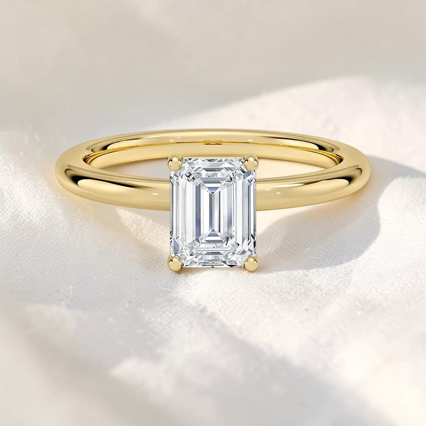 14K Gold 1 Carat Emerald Cut Lab Grown Diamond Solitaire Engagement Ring
