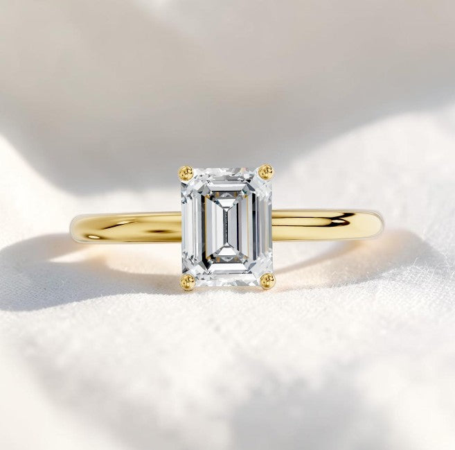 14K Gold 1 Carat Emerald Cut Lab Grown Diamond Solitaire Engagement Ring