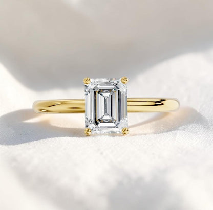 14K Gold 1 Carat Emerald Cut Lab Grown Diamond Solitaire Engagement Ring