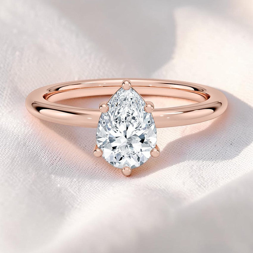 14K Gold 1 Carat Pear Cut Lab Grown Diamond Solitaire Engagement Ring