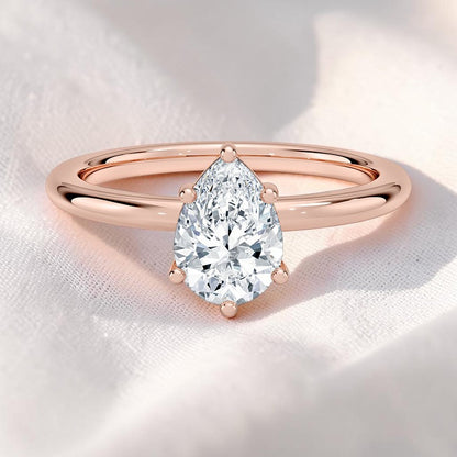 14K Gold 1 Carat Pear Cut Lab Grown Diamond Solitaire Engagement Ring
