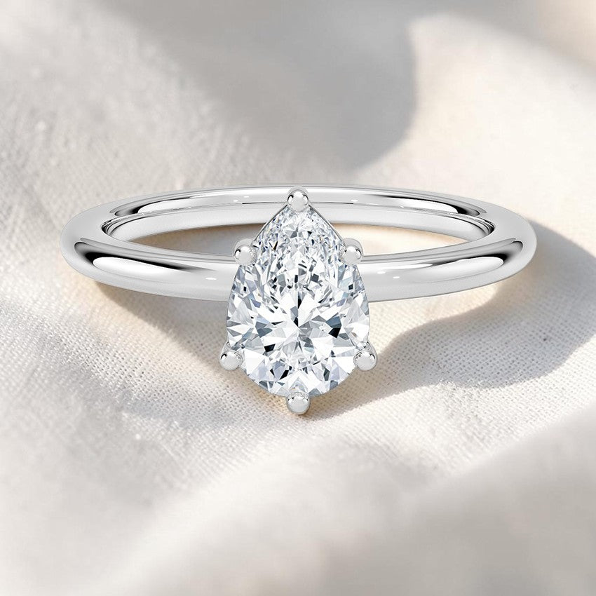 14K Gold 1 Carat Pear Cut Lab Grown Diamond Solitaire Engagement Ring