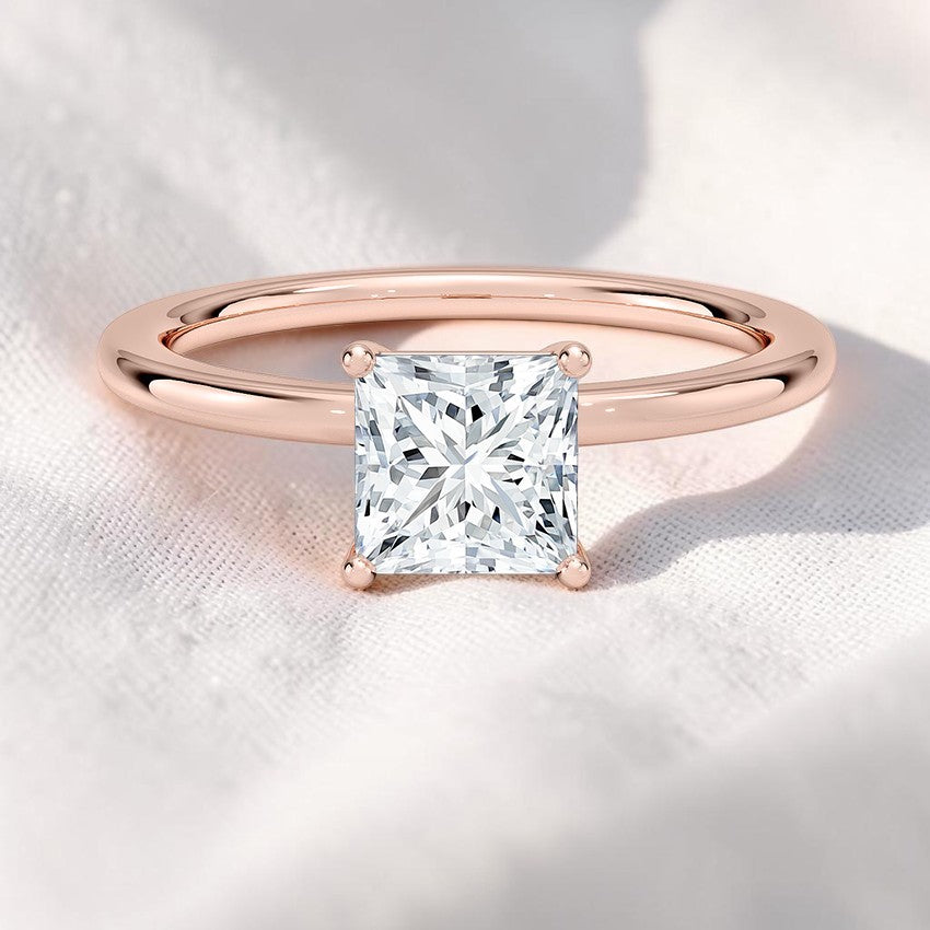 14K Gold 1 Carat Princess Cut Lab Grown Diamond Solitaire Engagement Ring