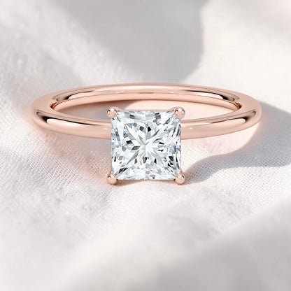 14K Gold 1 Carat Princess Cut Lab Grown Diamond Solitaire Engagement Ring