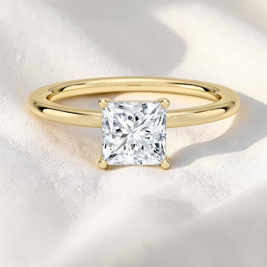 14K Gold 1 Carat Princess Cut Lab Grown Diamond Solitaire Engagement Ring